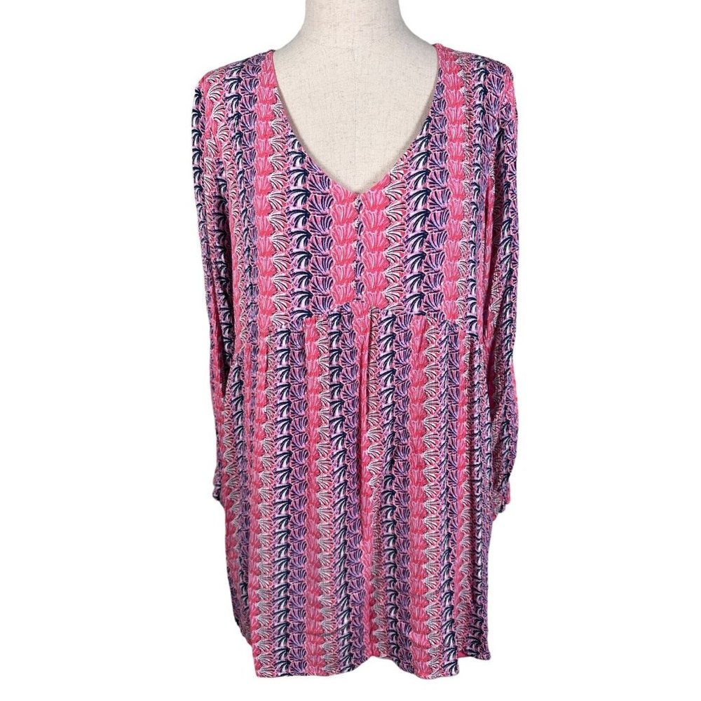 Simply Southern Womens Large Babydoll Short Dress Pink Purple White Seashells‎